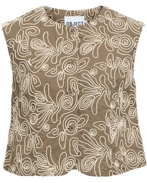 Object Khaki Embroidered Summer Waistcoat - Natural