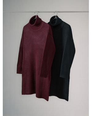 theset The Set 2 Pack Knitted Roll Neck Dresses Burgundy - Red