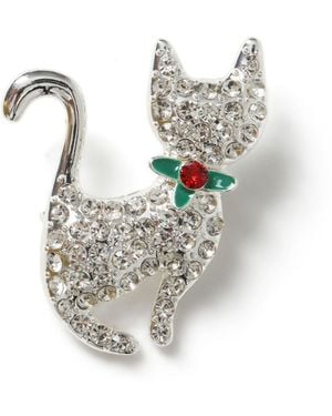 Aela Tone Christmas Cat Brooch - White