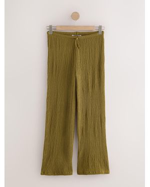 Next Wide Leg Textured Pants - Green