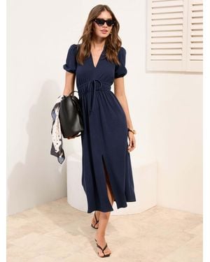 Friends Like These Short Sleeve Jersey Tie Waist Midi Dress - Blue