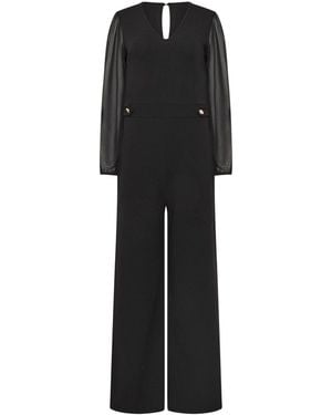 M Com Mesh Sleeve Button Tab Jumpsuit - Black