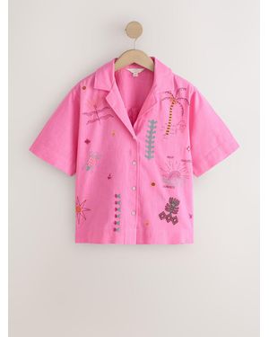 Next Kurzarm-Hemd Mit Leinen - Pink