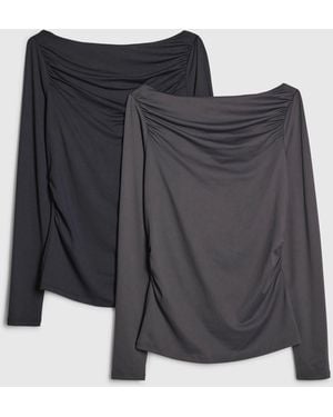 River Island River Island/ Long Sleeve Slash Neck Drape Tops 2 Pack - Black