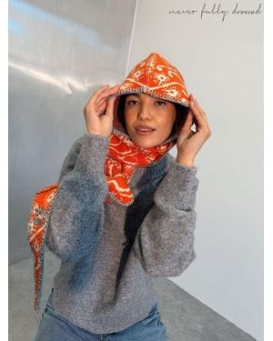 Never Fully Dressed Bandana Knit Hooded Scarf - Red