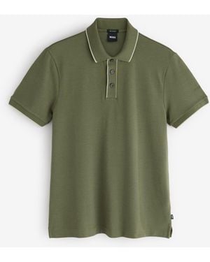 BOSS Regular Fit Parlay Tipped Placket Polo Shirt - Green