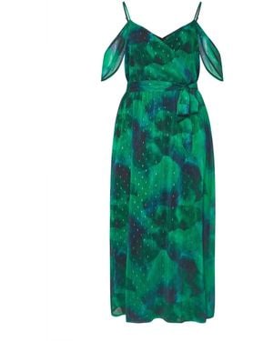Yours Curve London Abstract Metallic Spot Ruffle Dress - Grün