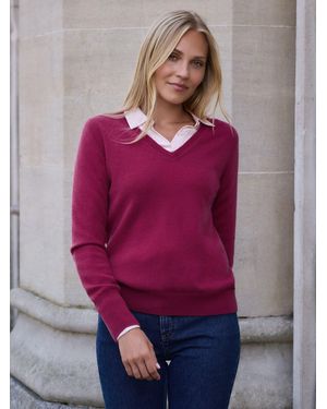 Pure Collection Velvet Cashmere V-Neck Jumper - Purple