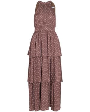 Vila Halterneck Printed Satin Spot Print Tiered Ankle Dress - Purple