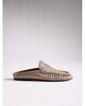 The Set Premium Leather Suede Backless Loafers - Brown