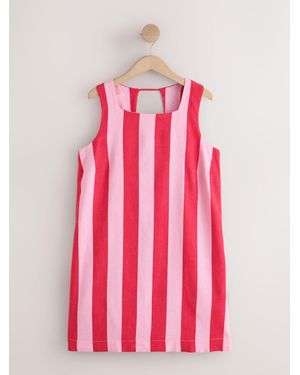 Next Linen Rich Square Neck Shift Mini Dress - Pink