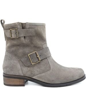 Jones Bootmaker Taupe Suede Maribel Buckle-Detailed Leather Boots - Grey