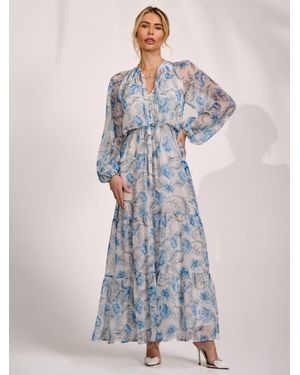 Jolie Moi Long Sleeve Chiffon Tiered Maxi Dress - Blue