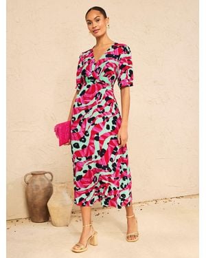 Love & Roses Tie Back Midi Tea Dress - Pink