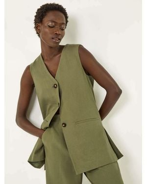 Roman Longline Button Waistcoat 100% Cotton Waistcoat - Green