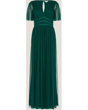Monsoon Emily V-Neck Short Sleeve Pleated Tulle Maxi Bridesmaid Dress - Green