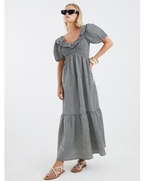 River Island Petite V-Neck Frill Midi Dress - Gray