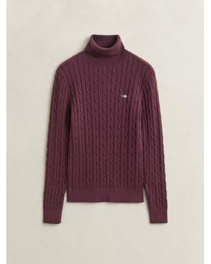 GANT Turtleneck Cotton Cable Knit Sweater - Purple