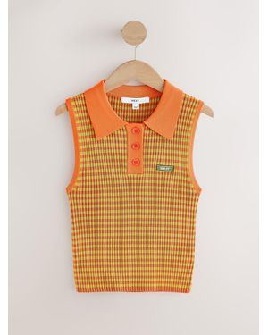 Next Gingham Sleeveless Knitted Polo Top - Orange