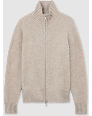 Reiss Neutral Sophie Brushed Cashmere Zip-Through Cardigan - White