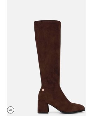 SIMMI Clive Knee High Stretch Block Heeled Boots - Brown