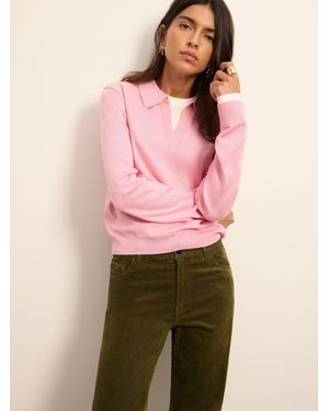 BHOEM Fine Knit Polo Jumper With Jersey Contrasted Layer - Pink
