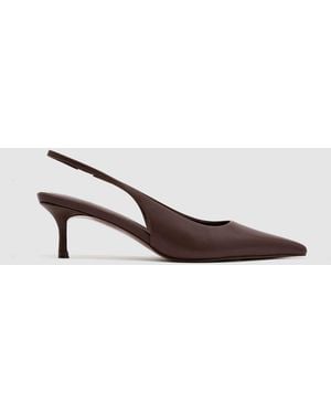 Reiss Chocolate Carla Leather Slingback Low-Heel Court Shoes - Brown