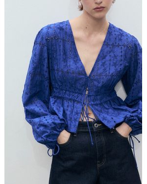Mango Broderie Anglaise Blouse - Blue