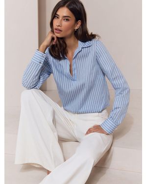 Lipsy V-Neck Poplin Shirt - Blau