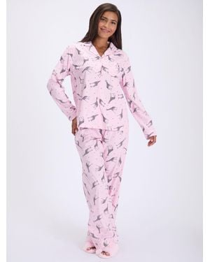 Boux Avenue Giraffe Long Sleeve Fleece Pajamas - Pink