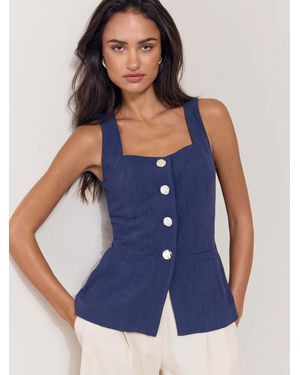 Lipsy Linen-Look Square Neck Waistcoat - Blue