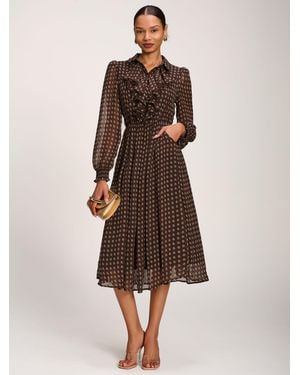 Jolie Moi Chiffon Print Ruffled Shirt Dress - Natural