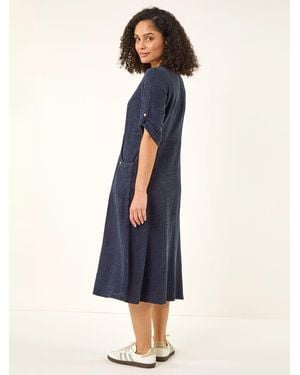 Roman Textured A-Line Midi Dress - Blue