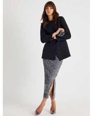 River Island Ruched Side Velvet Sequin Midi Skirt - Blue