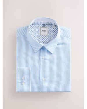 Next Slim Fit Stripe Easy Care Textured Trimmed Shirt - Blue