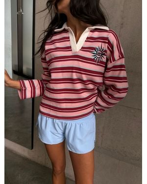 Never Fully Dressed Stripe Rugby Sweatshirt - Red