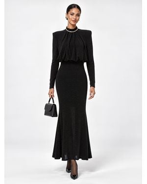 Jolie Moi High Neck Long Sleeve Mermaid Maxi Dress - Black