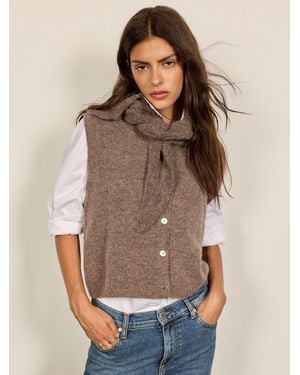 BHOEM Taupe Removable Scarf Buttoned Knit Vest - Brown