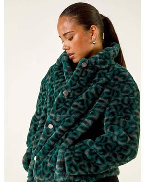 Roman Petite Leopard Faux Fur Coat - Green