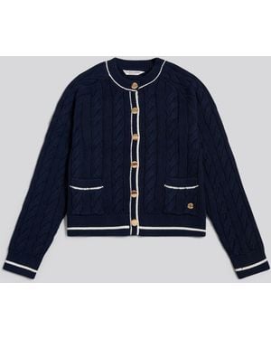 U.S. POLO ASSN. U. S. Polo Assn U. S. Polo Assn Button Tipped Cable Knit Cardigan - Blue