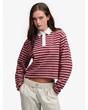Superdry Athletic Essential Cropped Stripe Rugby Shirt - Red