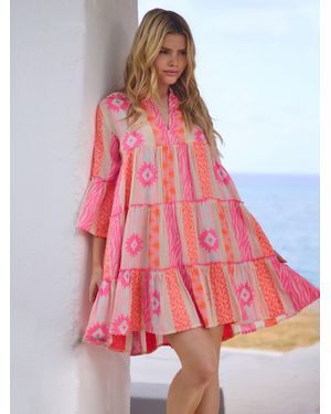 South Beach Jaquard Long Sleeve Mini Dress - Pink