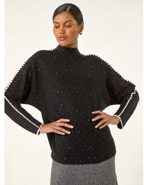 Roman Hotfix Blanket Stitch Knit Sweater - Black