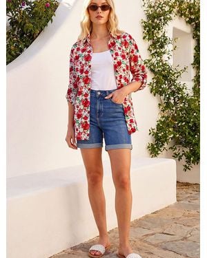 Roman Floral Collared Tab Sleeve Shirt