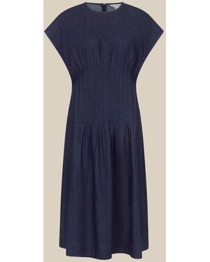 Monsoon Jasmin Pleated Denim Midi Dress - Blue
