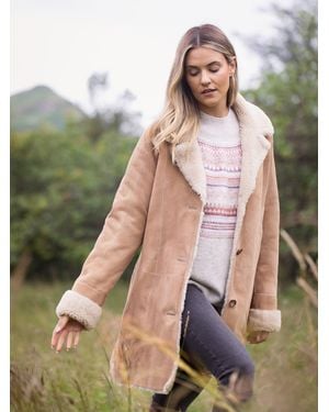 Lakeland Leather Dove Shearling Longline Coat - Brown