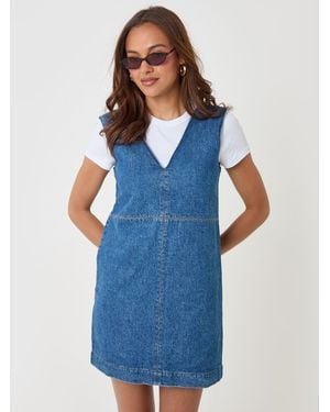 Threadbare Denim V-Neck Mini Dress - Blue