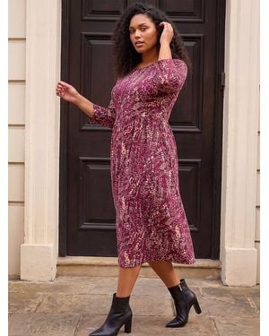 Roman Curve Spot Print Stretch Midi Dress - Pink