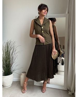 Style Cheat Button Pleat Dress - Gray