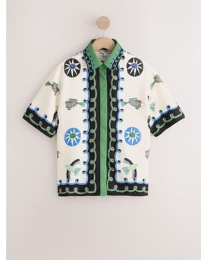 Next Satin Twill Short Sleeve Shirt - Blue